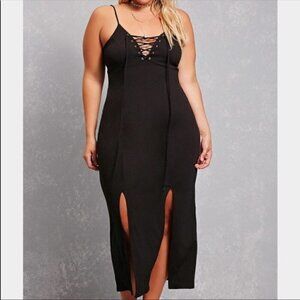 Lilian plus size  3x black slit dress with lace up bust